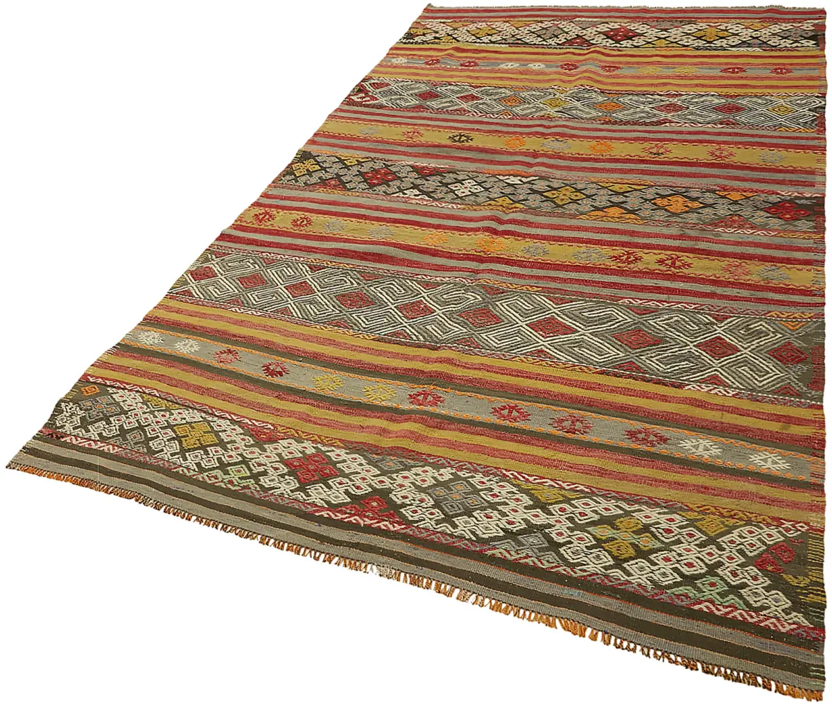 Anadolu Eskitme Multi Renk Pamuk Üzerine Yün El Dokuma Kilim-154x250 - Görsel 3