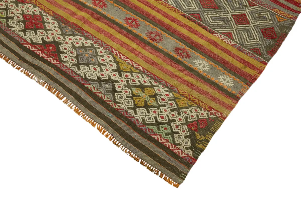 Anadolu Eskitme Multi Renk Pamuk Üzerine Yün El Dokuma Kilim-154x250 - Görsel 4