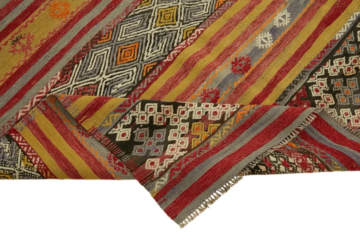 Anadolu Eskitme Multi Renk Pamuk Üzerine Yün El Dokuma Kilim-154x250 - Görsel 6