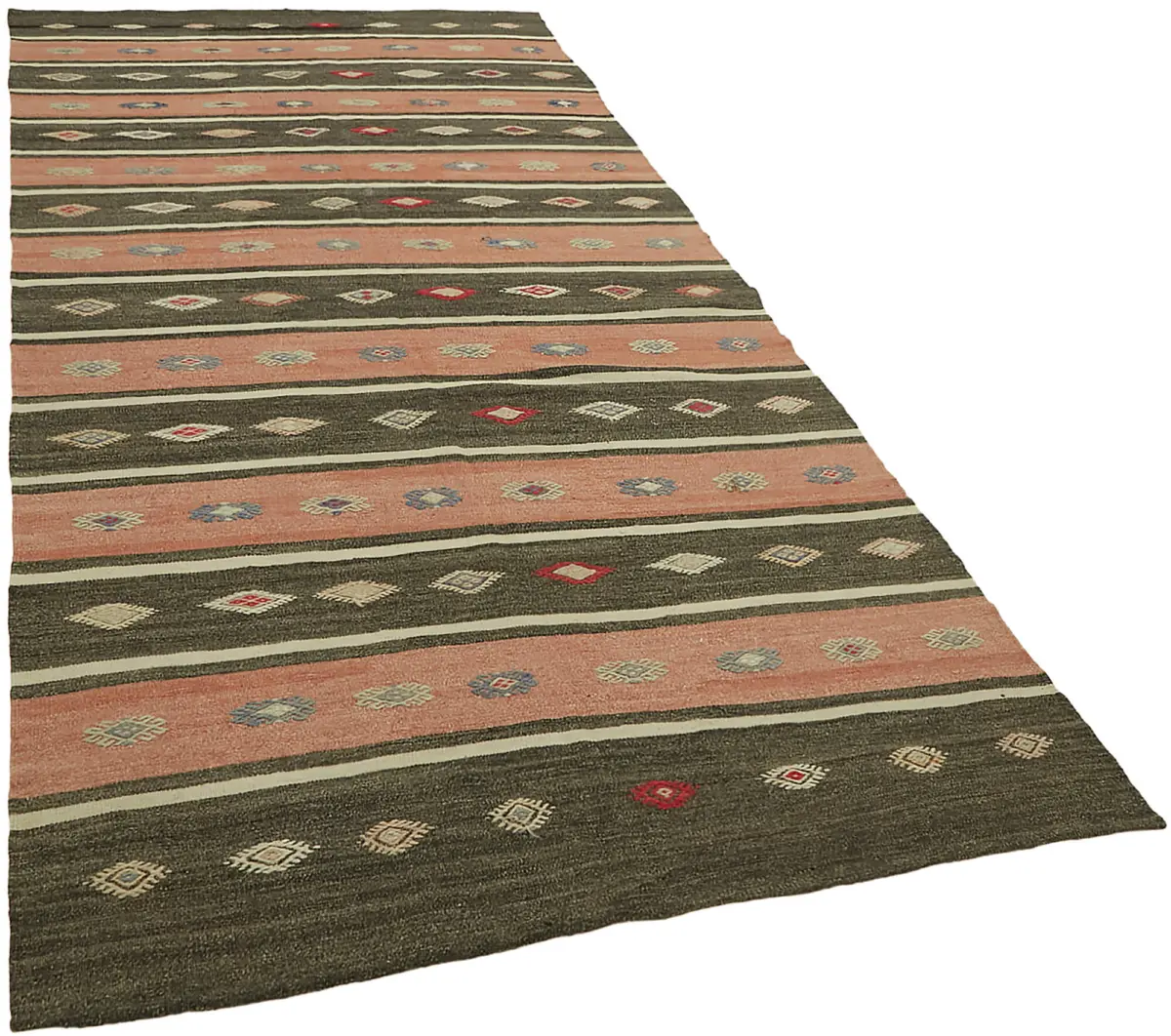 Anadolu Eskitme Multi Renk Pamuk Üzerine Yün El Dokuma Kilim-164x330 - Görsel 2
