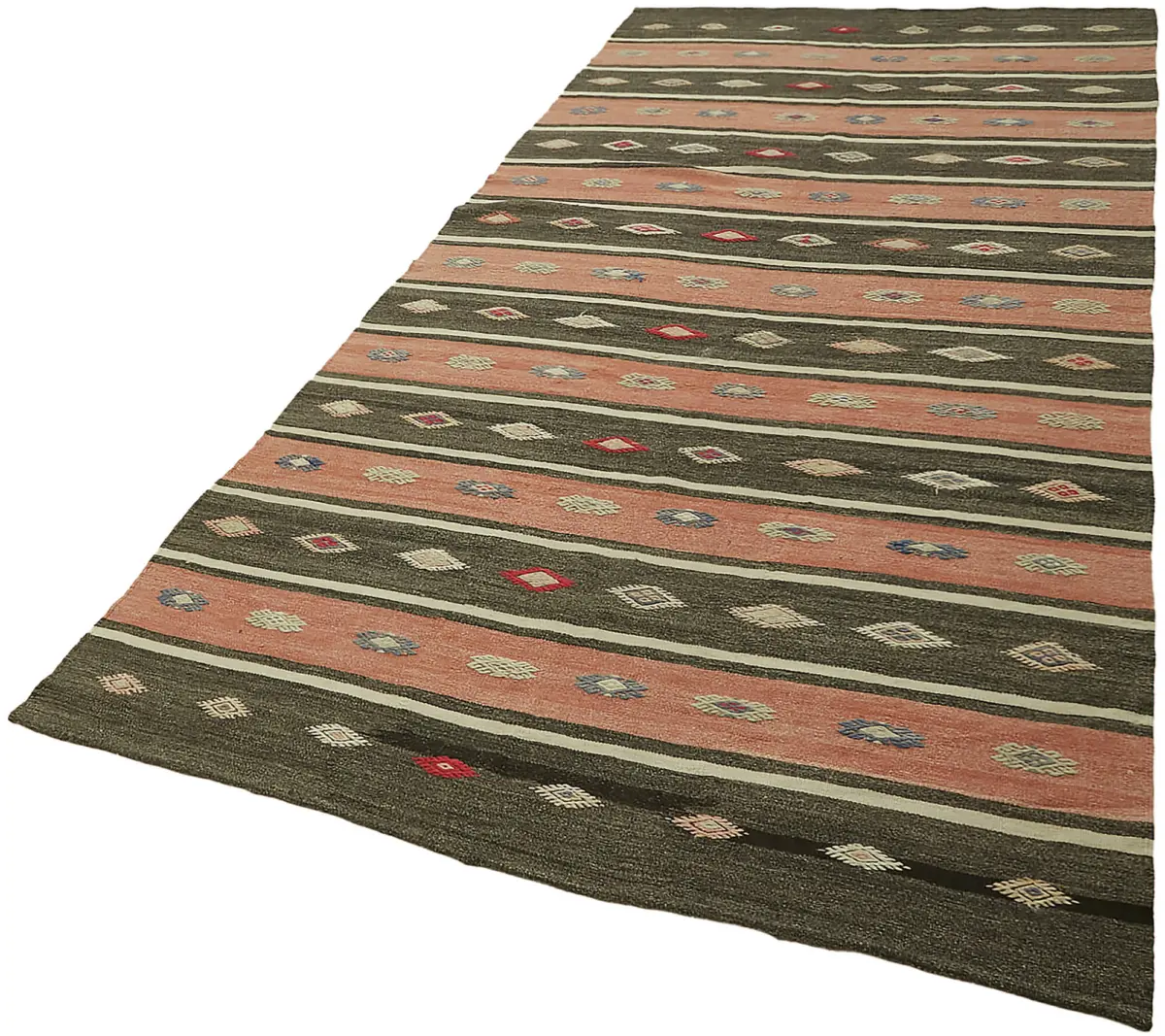Anadolu Eskitme Multi Renk Pamuk Üzerine Yün El Dokuma Kilim-164x330 - Görsel 3