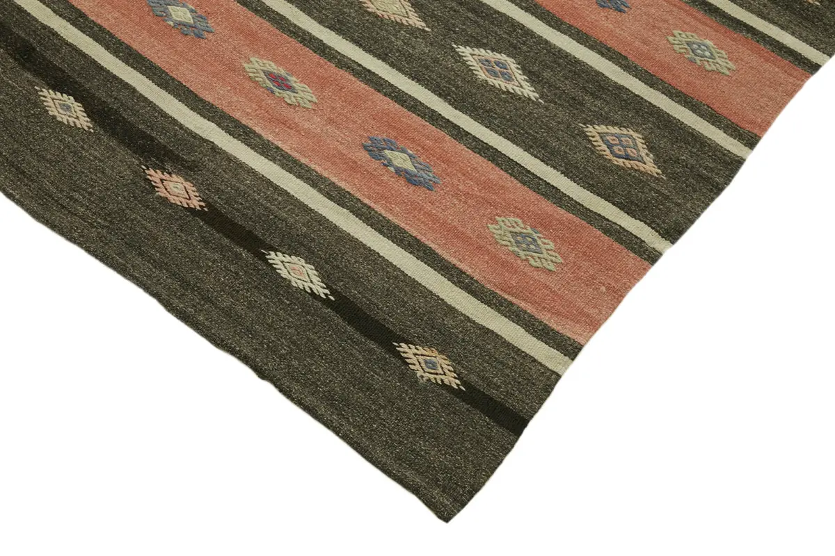 Anadolu Eskitme Multi Renk Pamuk Üzerine Yün El Dokuma Kilim-164x330 - Görsel 4