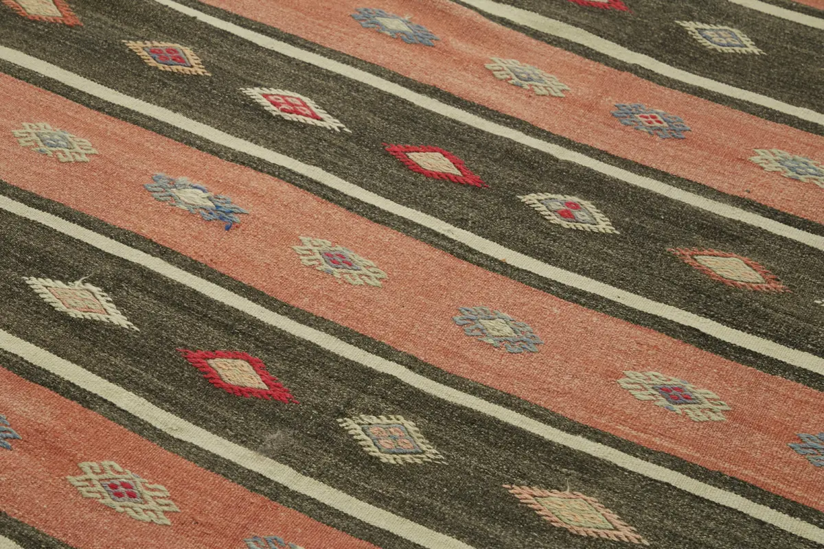 Anadolu Eskitme Multi Renk Pamuk Üzerine Yün El Dokuma Kilim-164x330 - Görsel 5