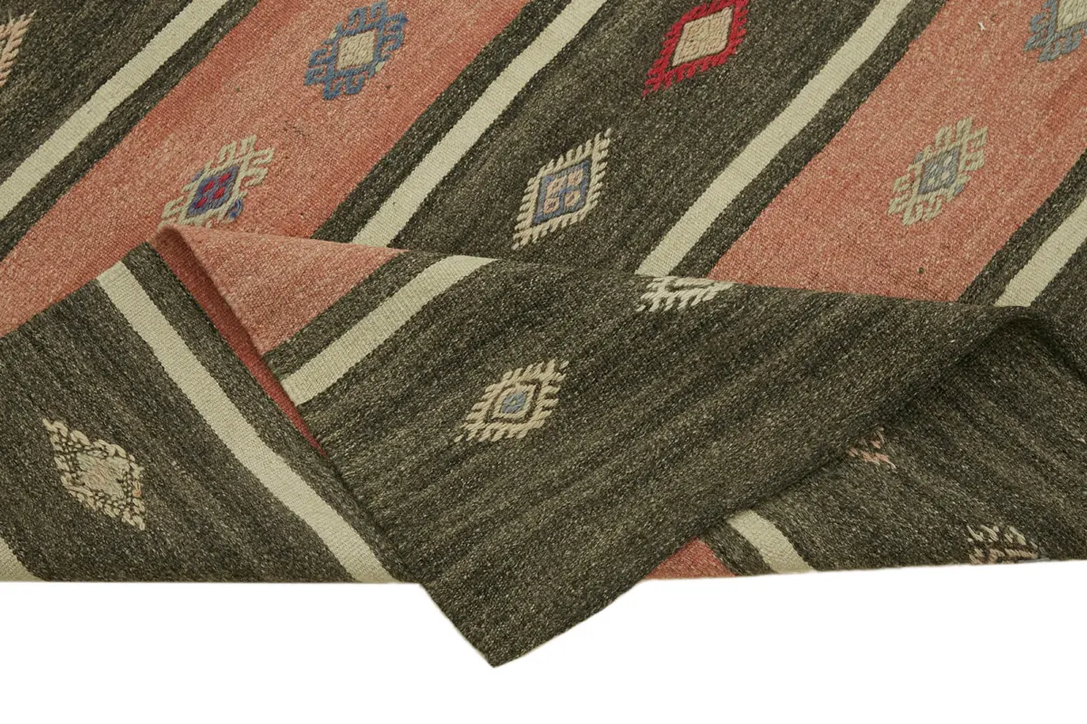 Anadolu Eskitme Multi Renk Pamuk Üzerine Yün El Dokuma Kilim-164x330 - Görsel 6