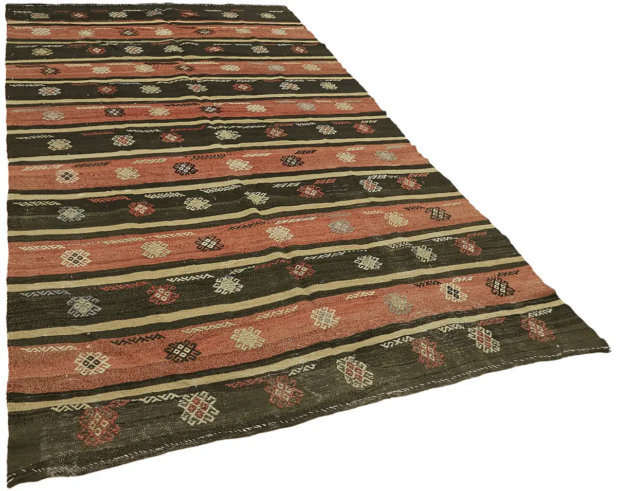 Anadolu Eskitme Multi Renk Pamuk Üzerine Yün El Dokuma Kilim-188x314 - Görsel 2