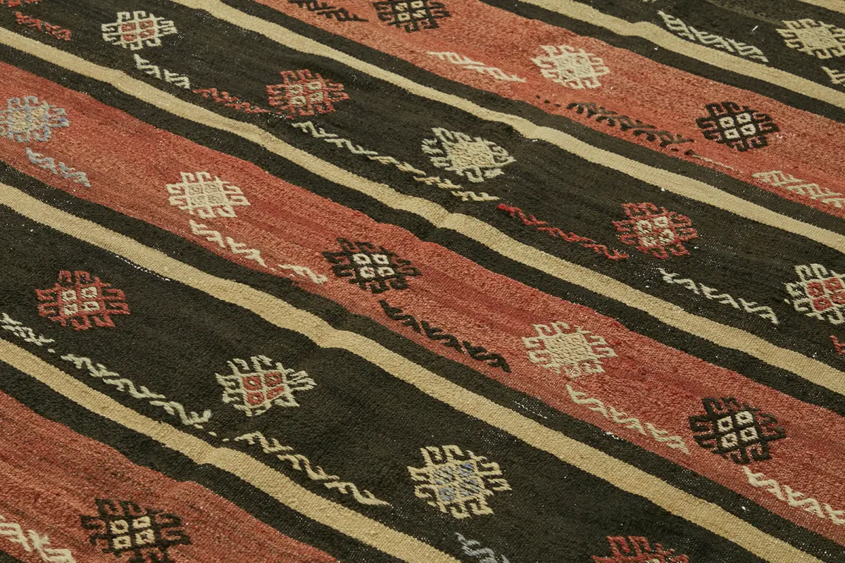 Anadolu Eskitme Multi Renk Pamuk Üzerine Yün El Dokuma Kilim-188x314 - Görsel 5