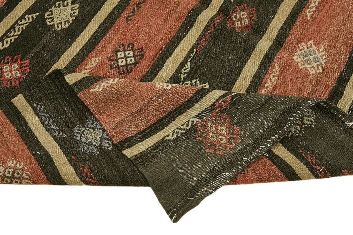 Anadolu Eskitme Multi Renk Pamuk Üzerine Yün El Dokuma Kilim-188x314 - Görsel 6