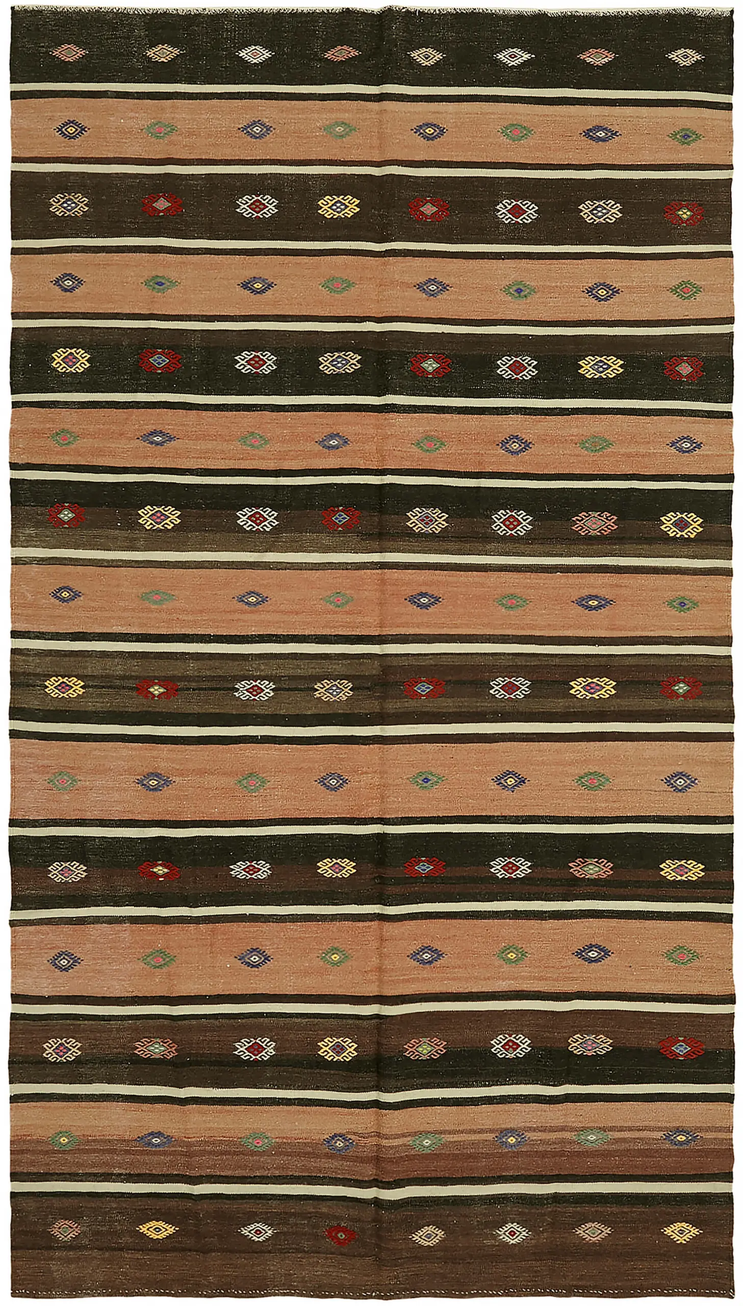 Anadolu Eskitme Multi Renk Pamuk Üzerine Yün El Dokuma Kilim-185x320 - Görsel 1