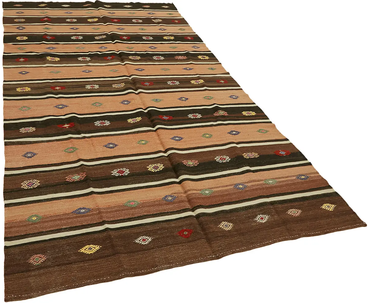 Anadolu Eskitme Multi Renk Pamuk Üzerine Yün El Dokuma Kilim-185x320 - Görsel 2