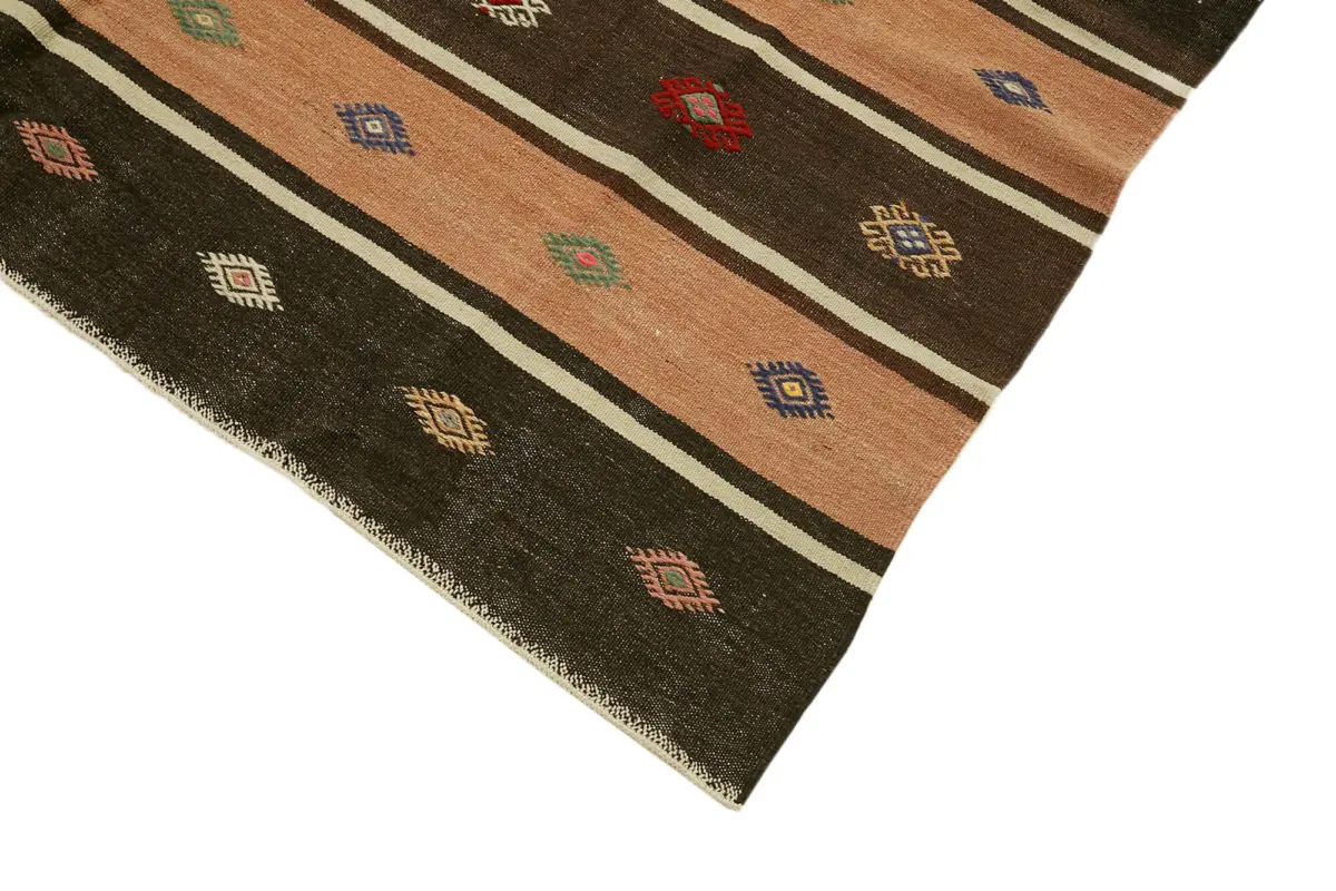Anadolu Eskitme Multi Renk Pamuk Üzerine Yün El Dokuma Kilim-185x320 - Görsel 4