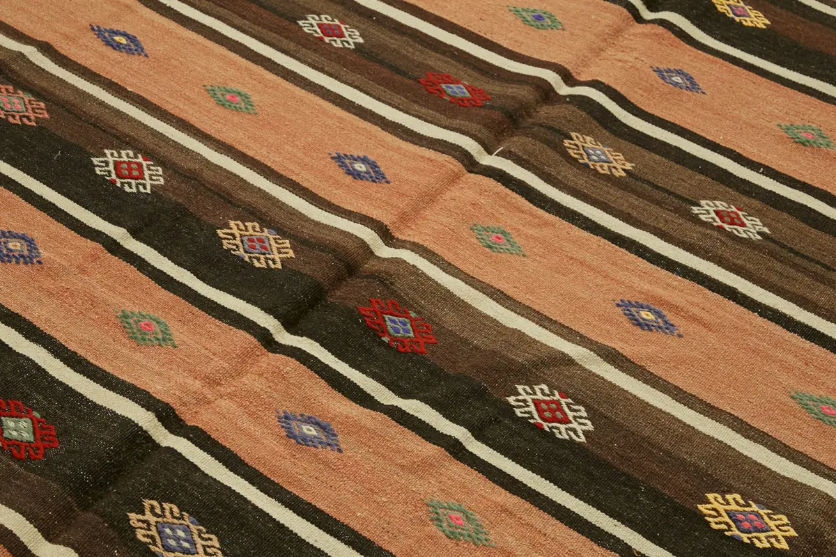 Anadolu Eskitme Multi Renk Pamuk Üzerine Yün El Dokuma Kilim-185x320 - Görsel 5