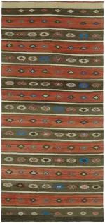 Anadolu Eskitme Multi Renk Pamuk Üzerine Yün El Dokuma Kilim-170x348