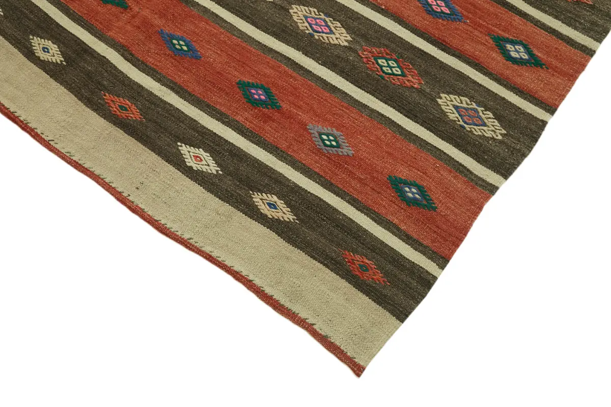 Anadolu Eskitme Multi Renk Pamuk Üzerine Yün El Dokuma Kilim-170x348 - Görsel 4