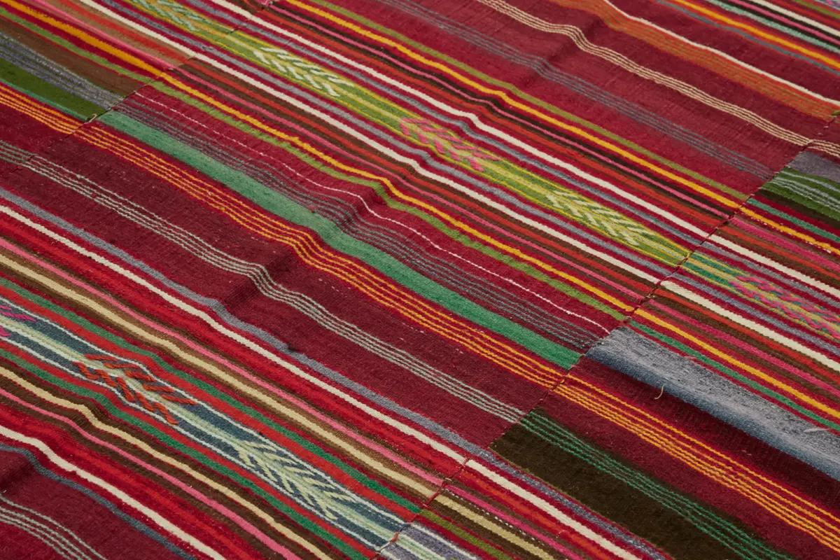 Anadolu Eskitme Multi Renk Pamuk Üzerine Yün El Dokuma Kilim-197x263 - Görsel 5