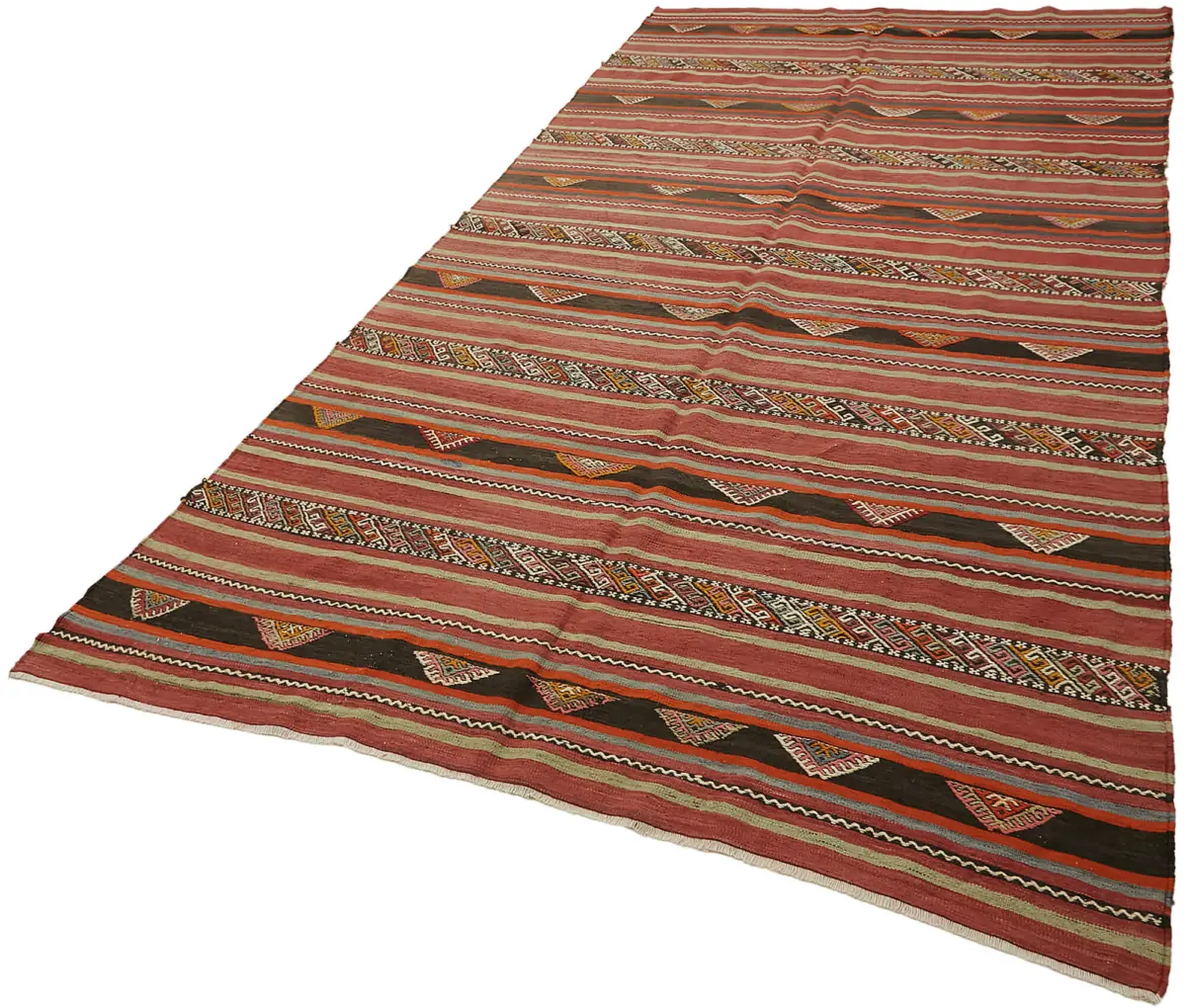 Anadolu Eskitme Multi Renk Pamuk Üzerine Yün El Dokuma Kilim-167x292 - Görsel 3