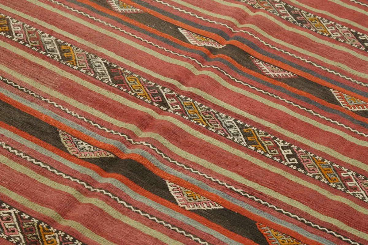 Anadolu Eskitme Multi Renk Pamuk Üzerine Yün El Dokuma Kilim-167x292 - Görsel 5