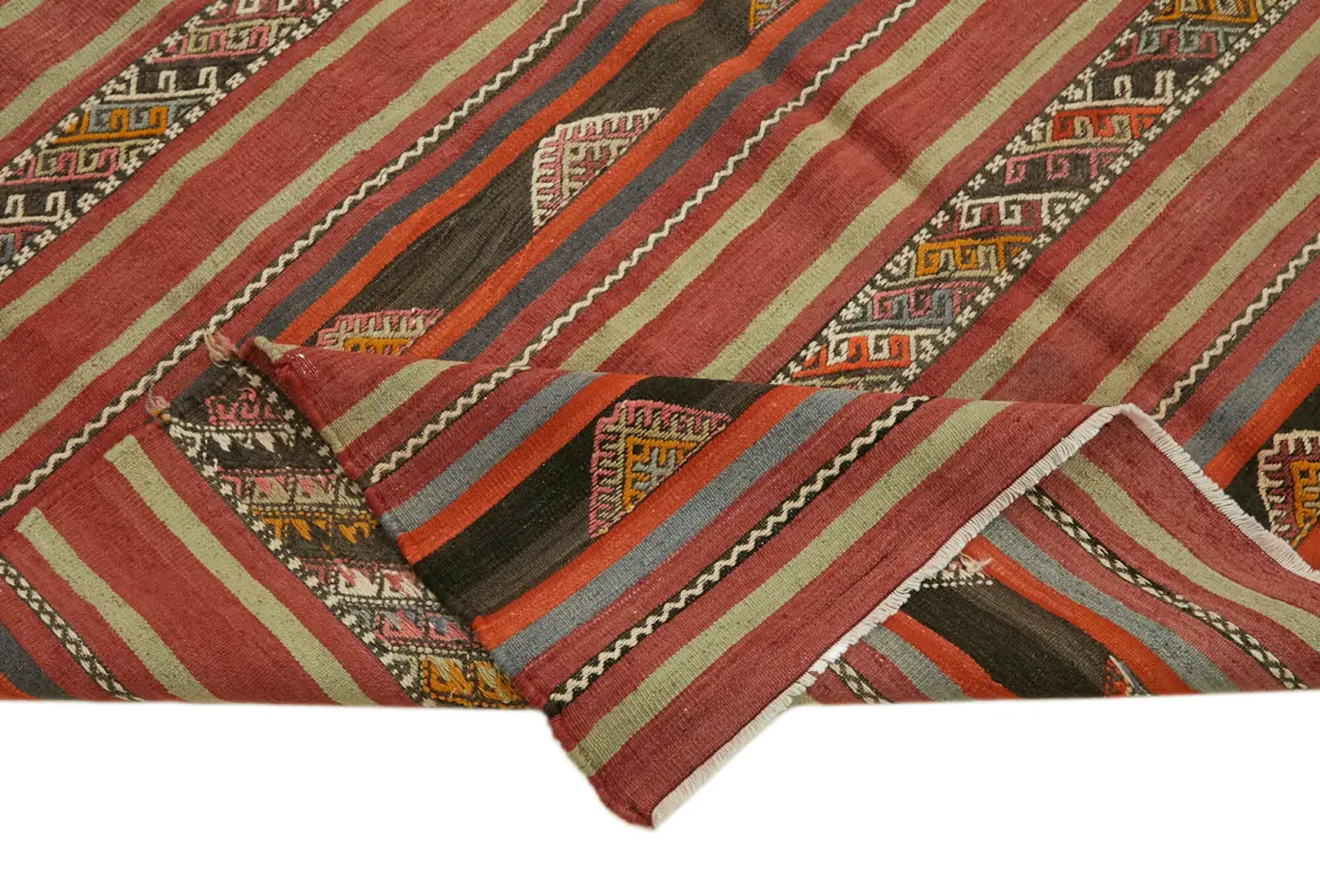 Anadolu Eskitme Multi Renk Pamuk Üzerine Yün El Dokuma Kilim-167x292 - Görsel 6