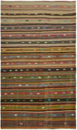 Anadolu Eskitme Multi Renk Pamuk Üzerine Yün El Dokuma Kilim-195x325