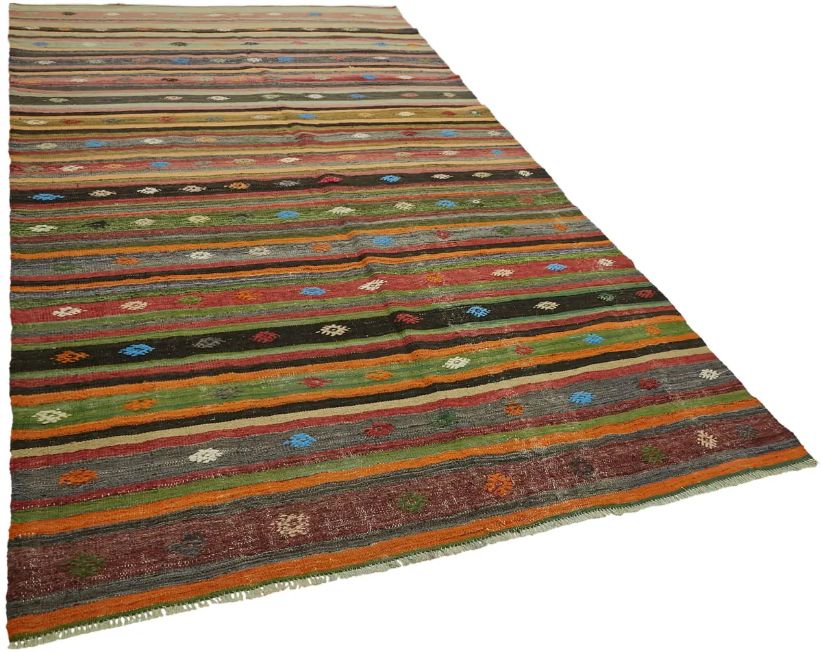 Anadolu Eskitme Multi Renk Pamuk Üzerine Yün El Dokuma Kilim-195x325 - Görsel 2