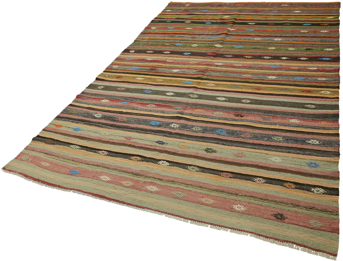 Anadolu Eskitme Multi Renk Pamuk Üzerine Yün El Dokuma Kilim-195x325 - Görsel 3