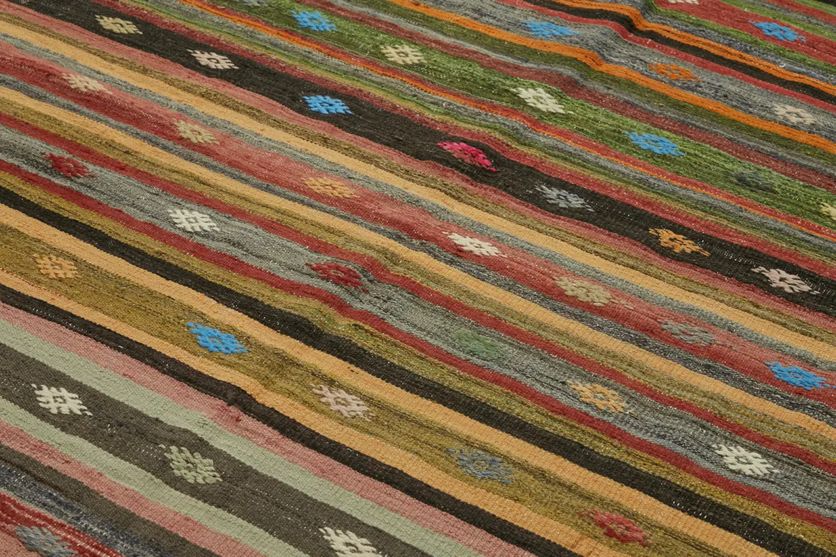 Anadolu Eskitme Multi Renk Pamuk Üzerine Yün El Dokuma Kilim-195x325 - Görsel 5