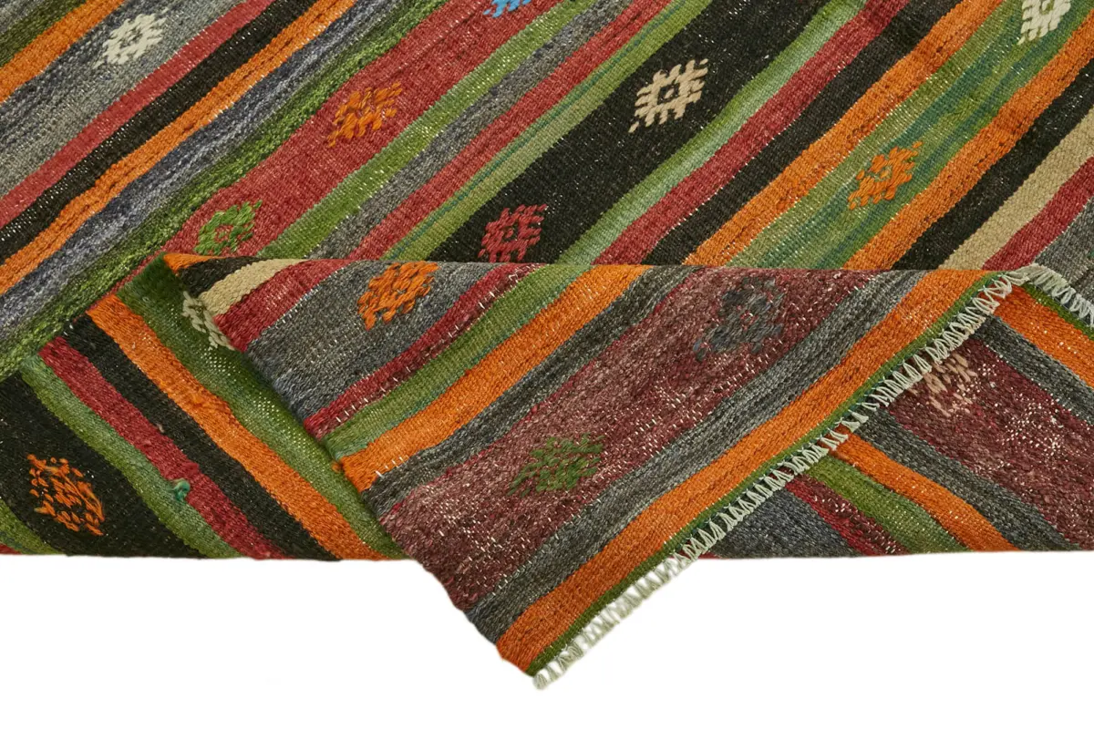 Anadolu Eskitme Multi Renk Pamuk Üzerine Yün El Dokuma Kilim-195x325 - Görsel 6