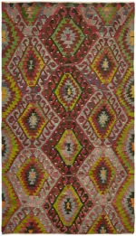 Anadolu Eskitme Multi Renk Pamuk Üzerine Yün El Dokuma Kilim-182x319