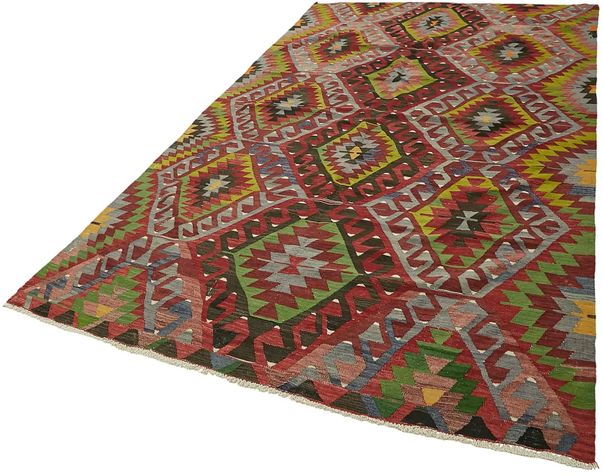 Anadolu Eskitme Multi Renk Pamuk Üzerine Yün El Dokuma Kilim-182x319 - Görsel 3