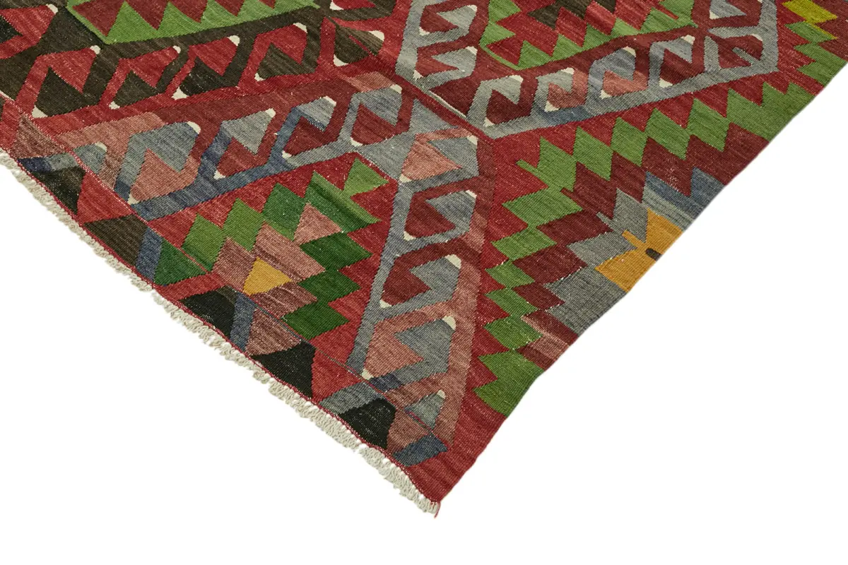 Anadolu Eskitme Multi Renk Pamuk Üzerine Yün El Dokuma Kilim-182x319 - Görsel 4