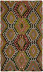 Anadolu Eskitme Multi Renk Pamuk Üzerine Yün El Dokuma Kilim-198x320