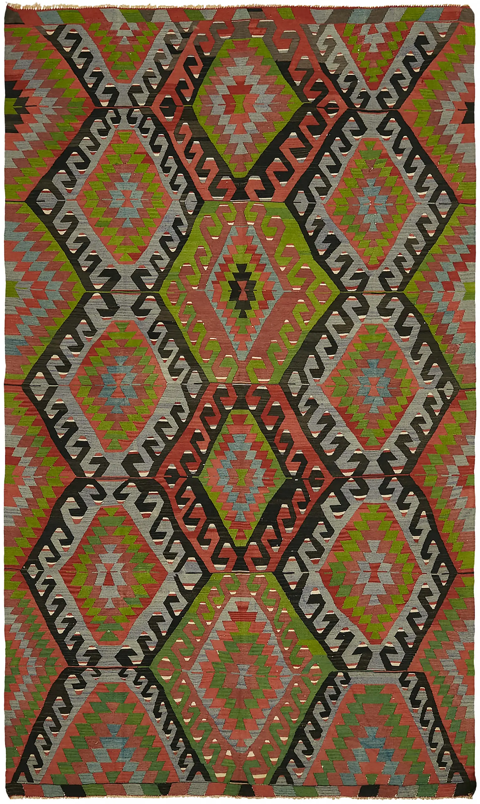 Anadolu Eskitme Multi Renk Pamuk Üzerine Yün El Dokuma Kilim-198x320 - Görsel 1