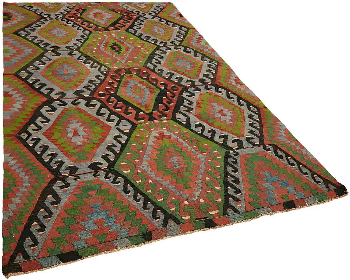 Anadolu Eskitme Multi Renk Pamuk Üzerine Yün El Dokuma Kilim-198x320 - Görsel 2