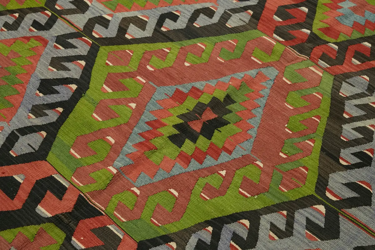 Anadolu Eskitme Multi Renk Pamuk Üzerine Yün El Dokuma Kilim-198x320 - Görsel 5