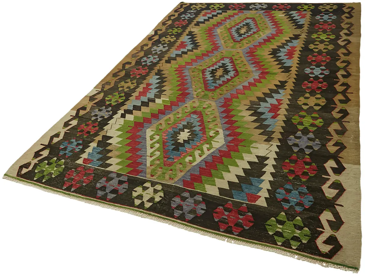 Anadolu Eskitme Multi Renk Pamuk Üzerine Yün El Dokuma Kilim-190x292 - Görsel 3