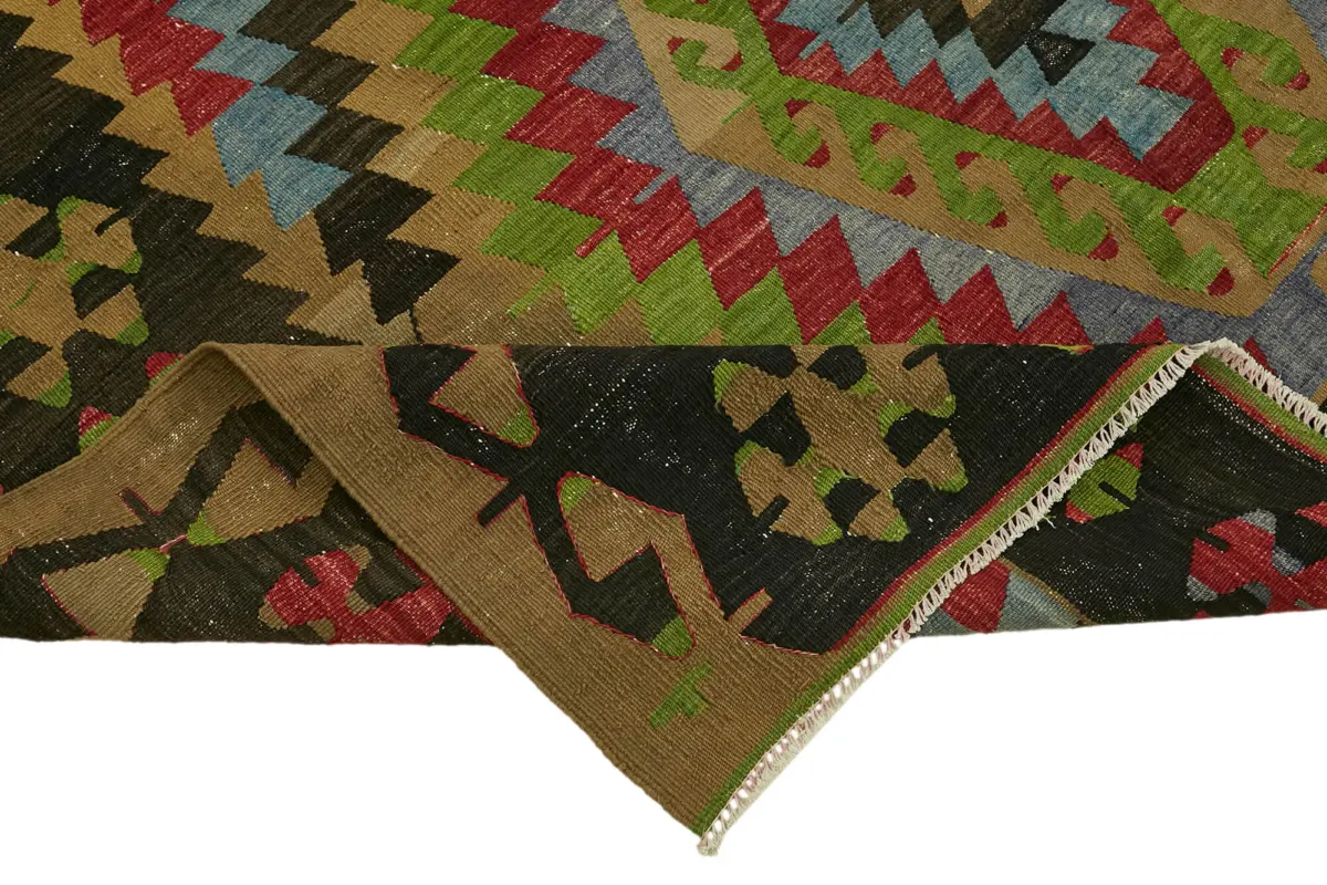 Anadolu Eskitme Multi Renk Pamuk Üzerine Yün El Dokuma Kilim-190x292 - Görsel 6