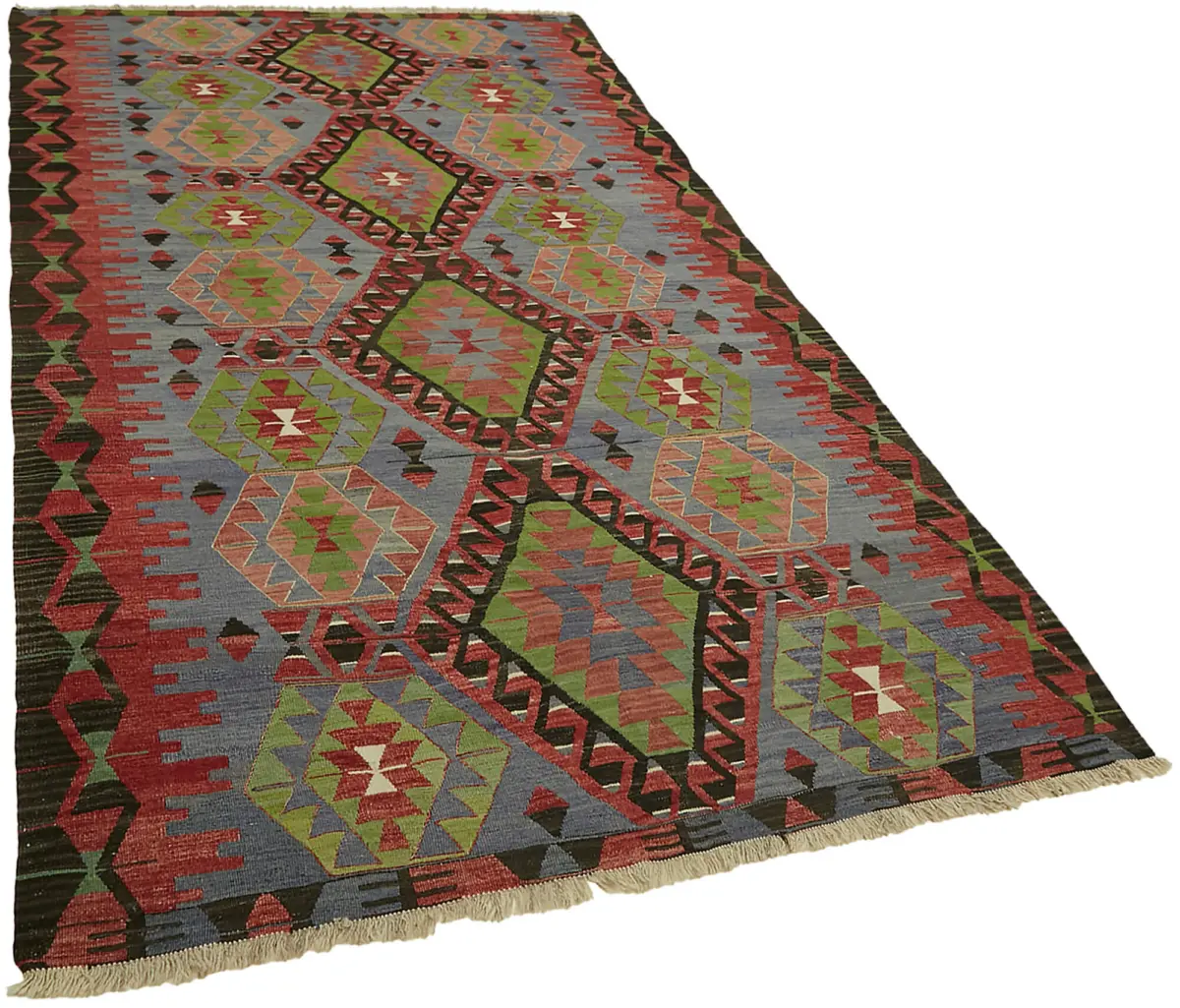 Anadolu Eskitme Multi Renk Pamuk Üzerine Yün El Dokuma Kilim-168x298 - Görsel 2