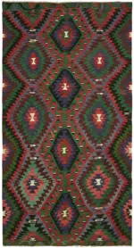 Anadolu Eskitme Multi Renk Pamuk Üzerine Yün El Dokuma Kilim-192x356