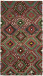 Anadolu Eskitme Multi Renk Pamuk Üzerine Yün El Dokuma Kilim-169x294
