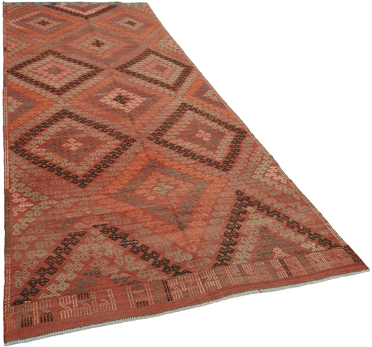Anadolu Eskitme Multi Renk Pamuk Üzerine Yün El Dokuma Kilim-160x383 - Görsel 2
