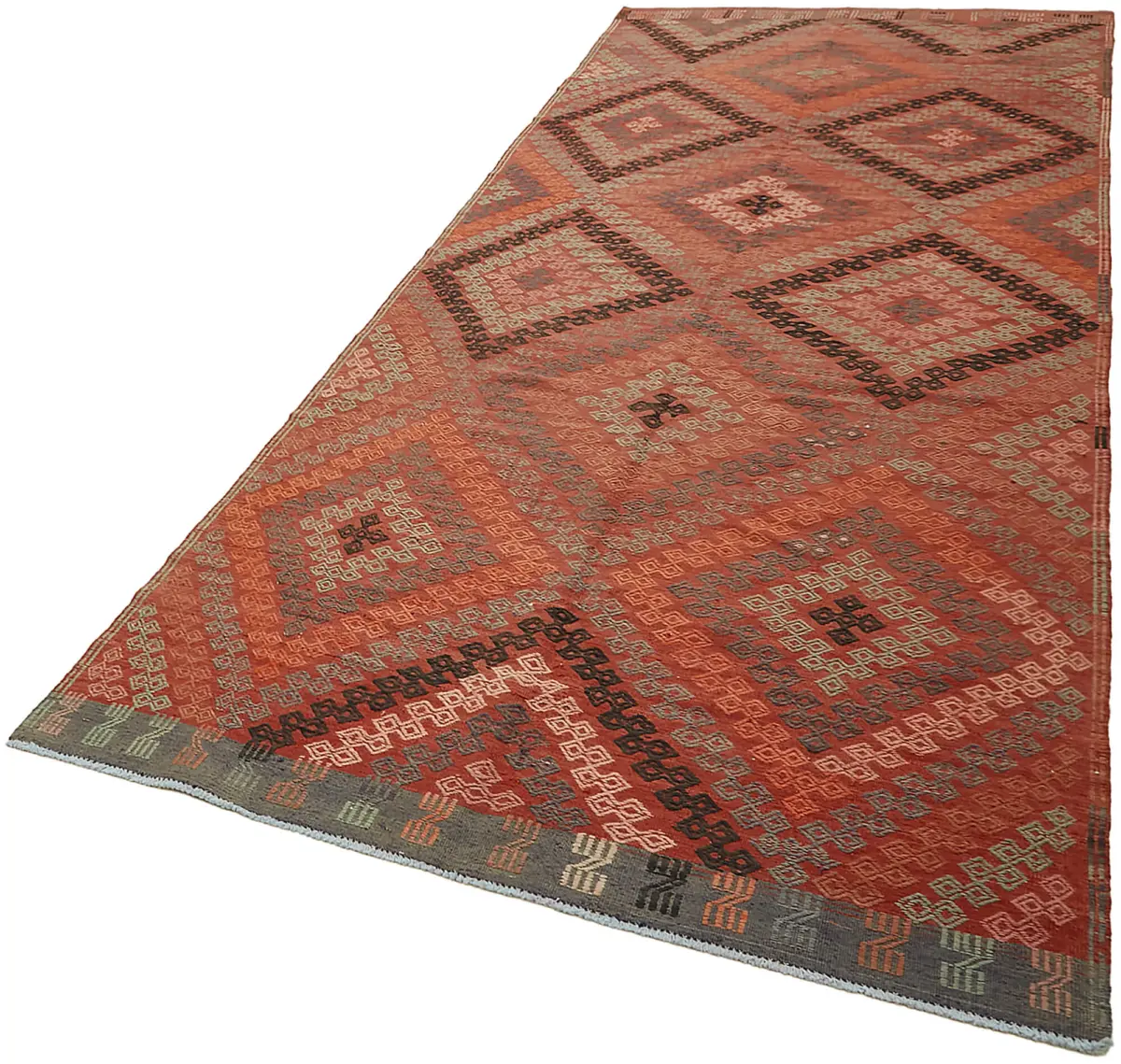 Anadolu Eskitme Multi Renk Pamuk Üzerine Yün El Dokuma Kilim-160x383 - Görsel 3