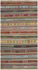 Anadolu Eskitme Multi Renk Pamuk Üzerine Yün El Dokuma Kilim-164x292