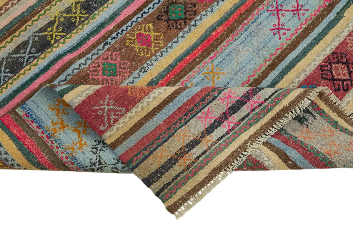 Anadolu Eskitme Multi Renk Pamuk Üzerine Yün El Dokuma Kilim-164x292 - Görsel 6