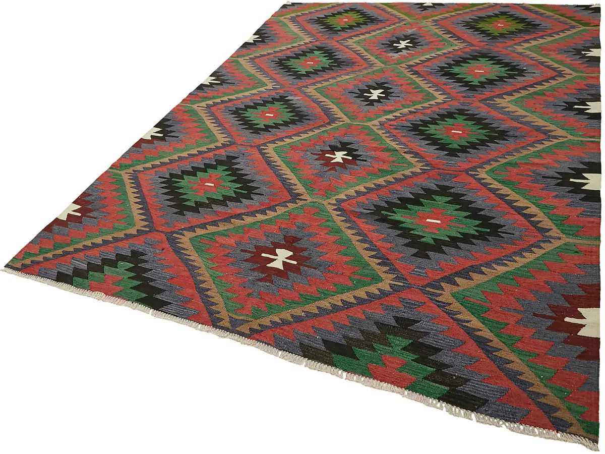 Anadolu Eskitme Multi Renk Pamuk Üzerine Yün El Dokuma Kilim-202x284 - Görsel 3