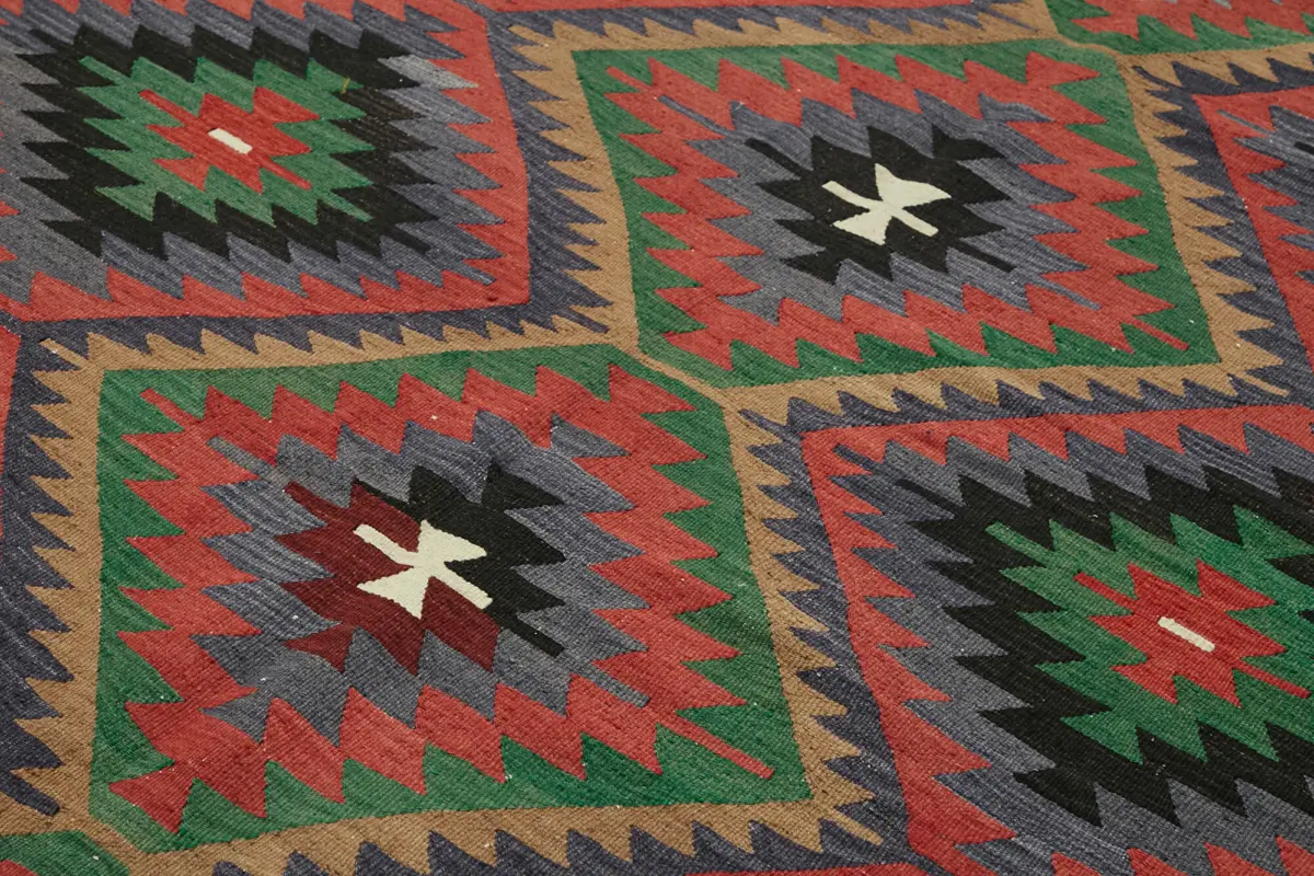 Anadolu Eskitme Multi Renk Pamuk Üzerine Yün El Dokuma Kilim-202x284 - Görsel 5