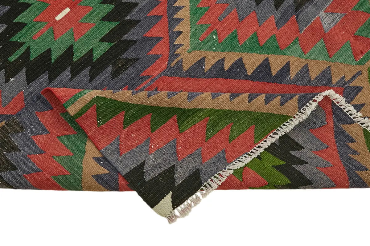 Anadolu Eskitme Multi Renk Pamuk Üzerine Yün El Dokuma Kilim-202x284 - Görsel 6