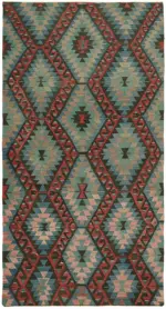 Anadolu Eskitme Multi Renk Pamuk Üzerine Yün El Dokuma Kilim-158x296