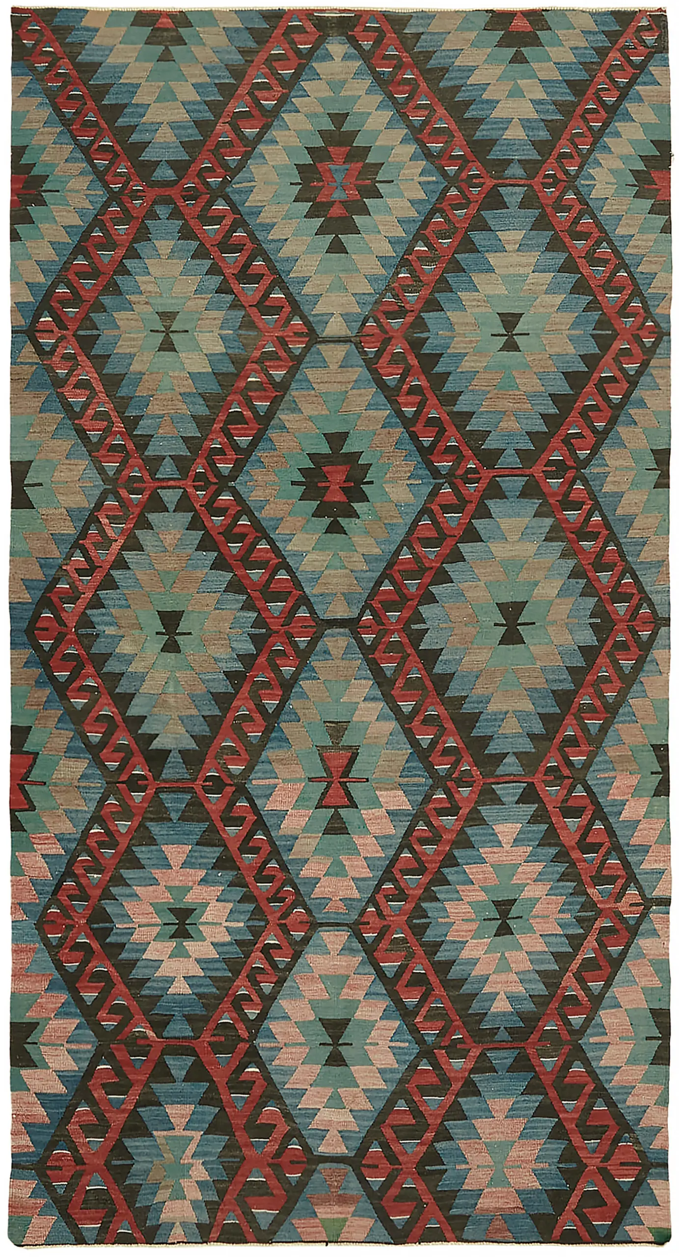 Anadolu Eskitme Multi Renk Pamuk Üzerine Yün El Dokuma Kilim-158x296 - Görsel 1