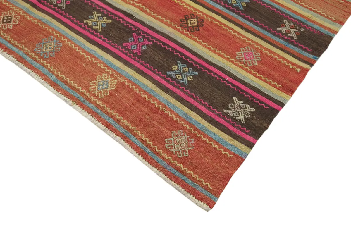 Anadolu Eskitme Multi Renk Pamuk Üzerine Yün El Dokuma Kilim-187x260 - Görsel 4