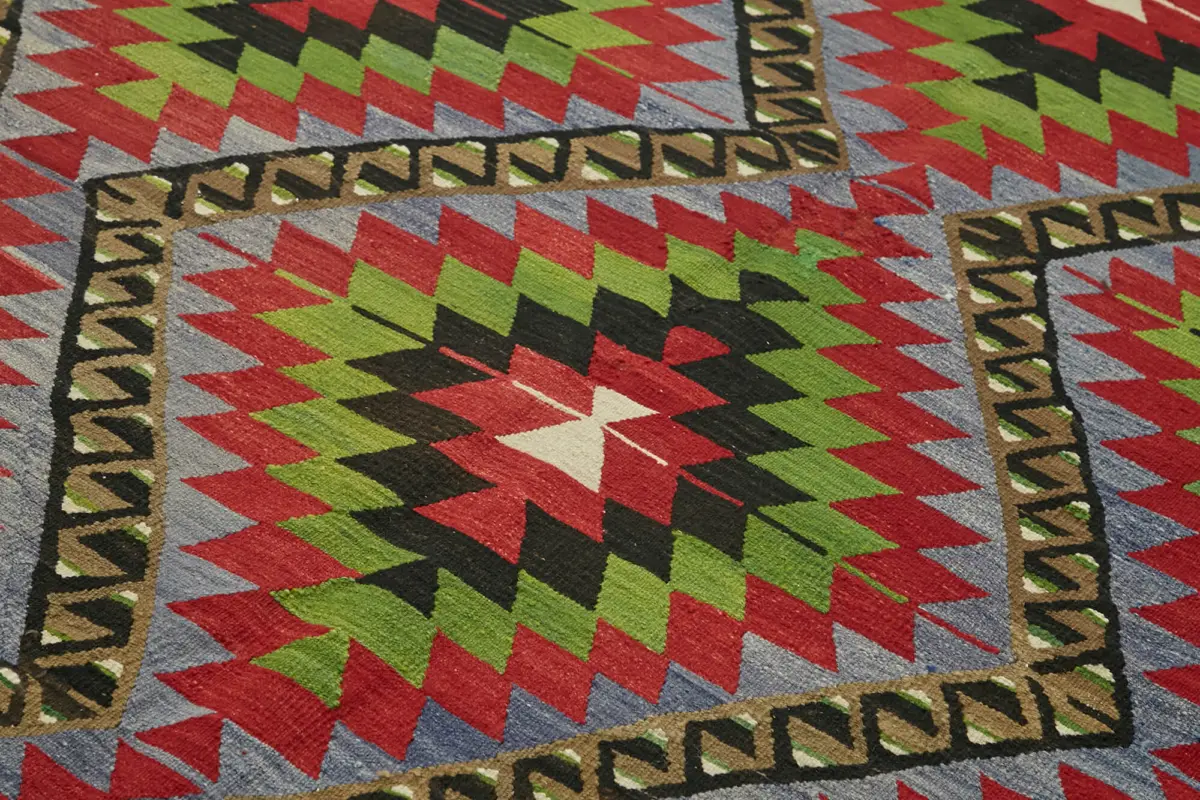 Anadolu Eskitme Multi Renk Pamuk Üzerine Yün El Dokuma Kilim-204x342 - Görsel 5