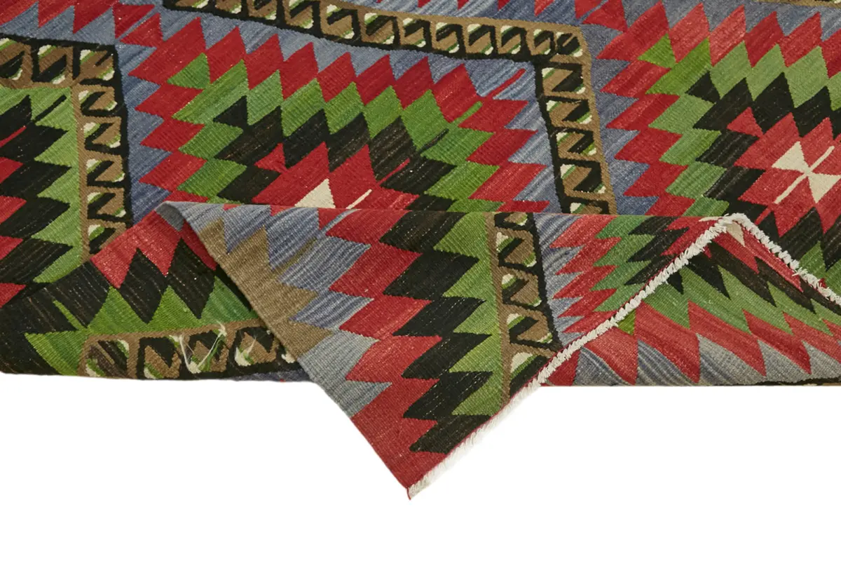 Anadolu Eskitme Multi Renk Pamuk Üzerine Yün El Dokuma Kilim-204x342 - Görsel 6